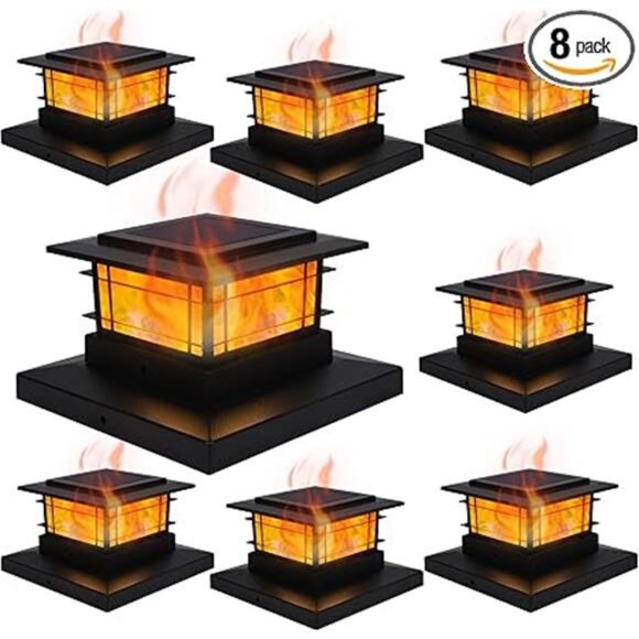 Dynaming 8 Pack Solar Flame Post Lights Outdoor, Solar Powered Fence Post - Picture 7 of 7